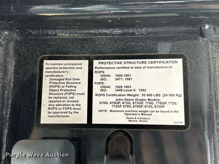 image for item MB9634 2009 John Deere 770G  motor grader