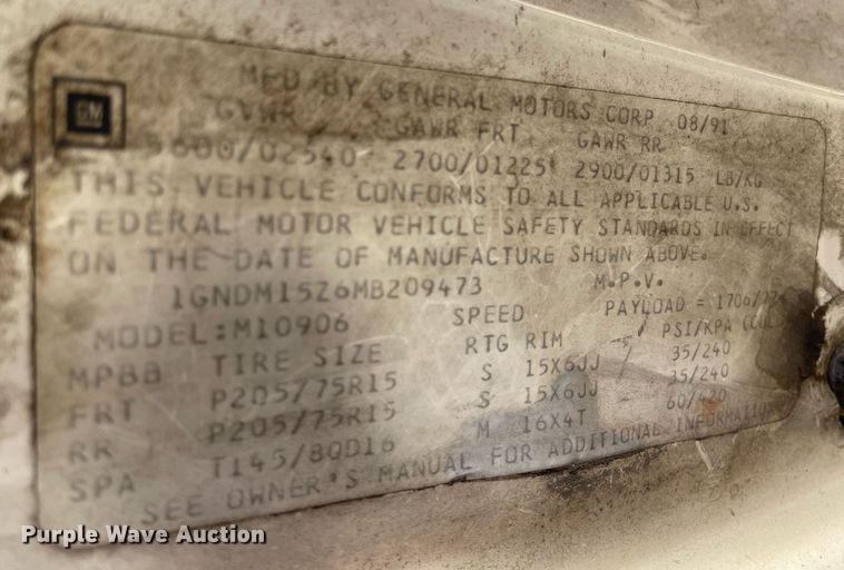 image for item ME9886 1991 Chevrolet Astro  van