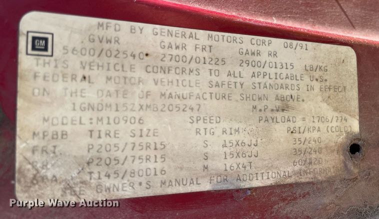 image for item ME9887 1991 Chevrolet Astro  van