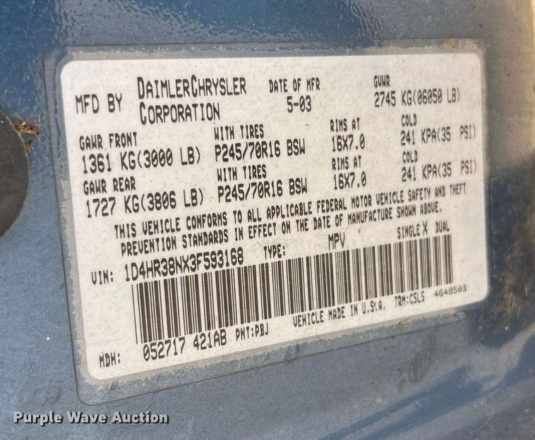 image for item MF9949 2003 Dodge Durango  SUV