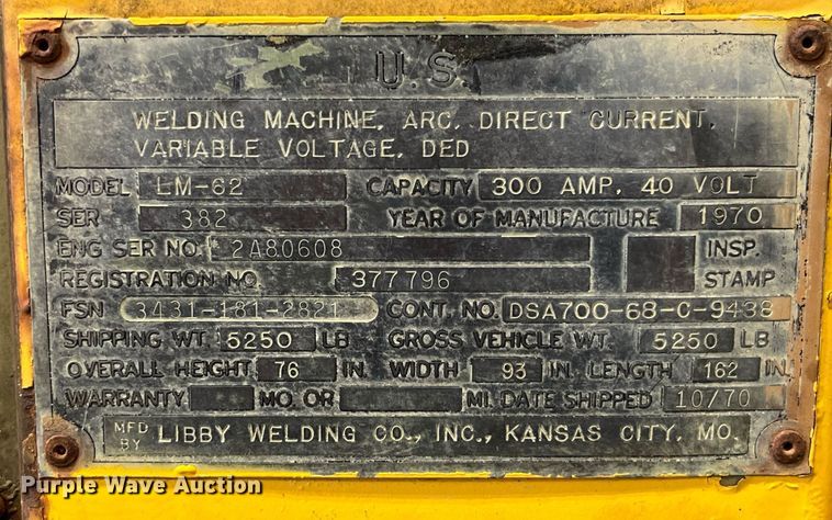 image for item MG9333 1970 Libby LM-62  welder/generator