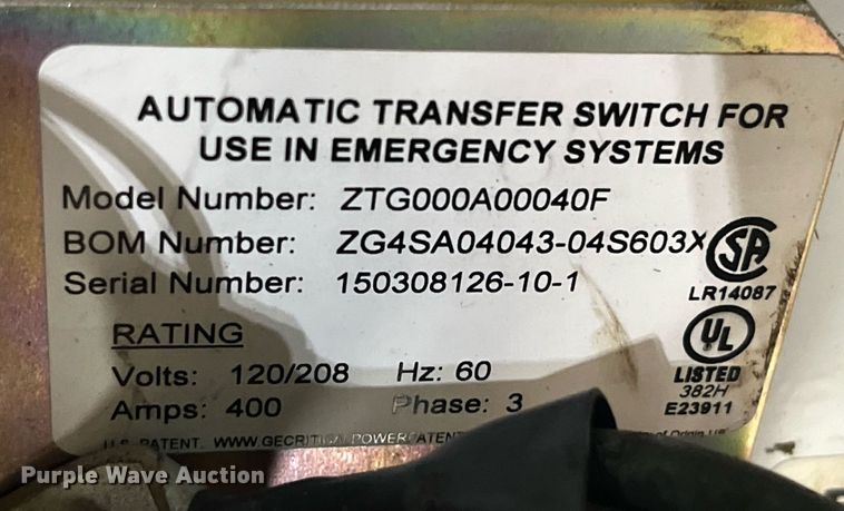 image for item MG9334 Zenith ZTG000A00040F  transfer switch