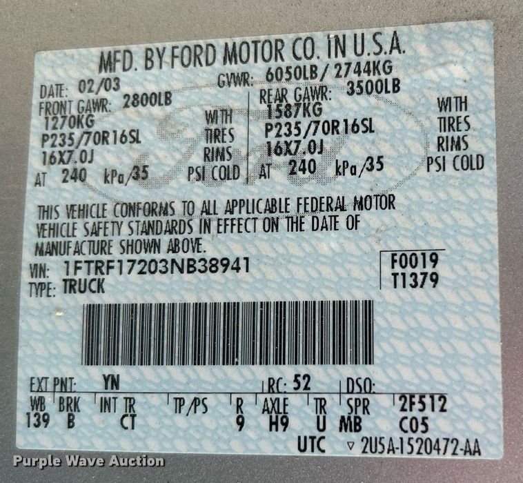 image for item MG9955 2003 Ford F150 XL  pickup truck