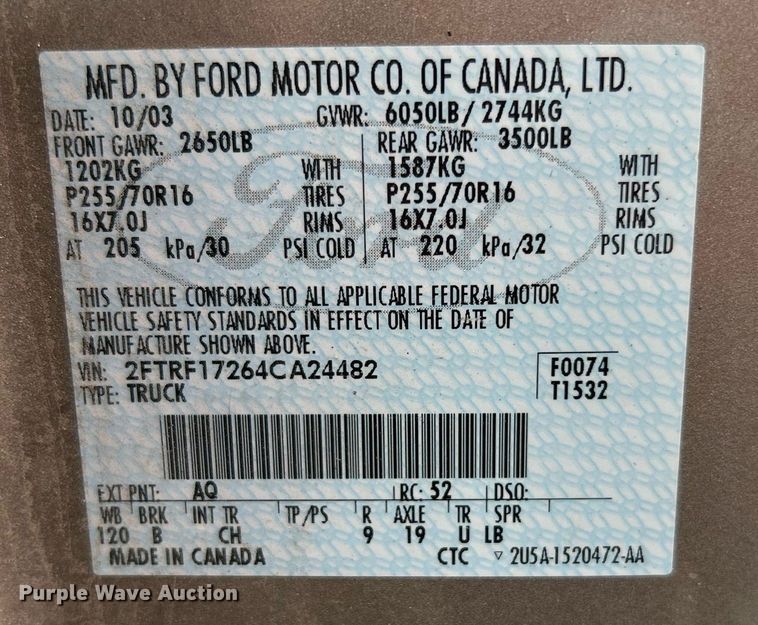 image for item MG9956 2004 Ford F150 XL  pickup truck