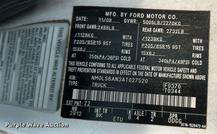 image for item MG9959 2010 Ford Transit Connect  van