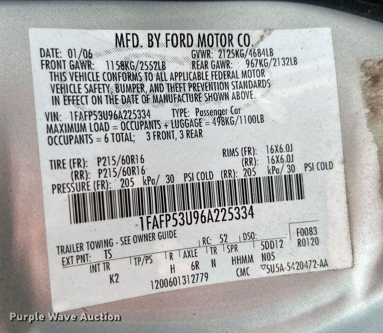 image for item MG9960 2006 Ford Taurus