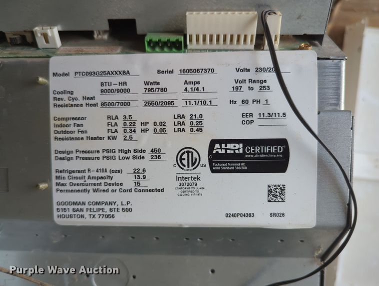 image for item MY9404 Goodman PTC093G25AXXXTBA  HVAC unit