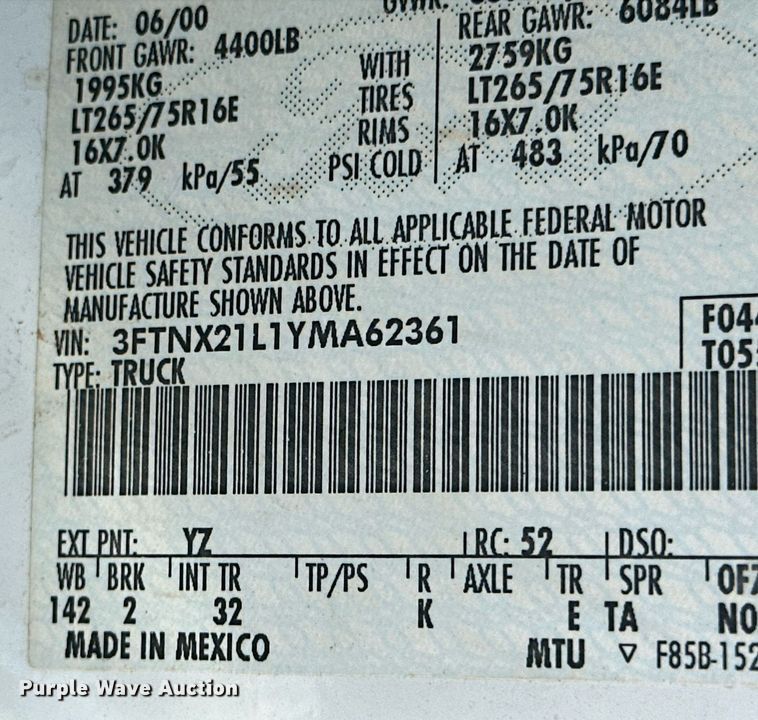 image for item NE9020 2000 Ford F250 Super Duty  SuperCab pickup truck