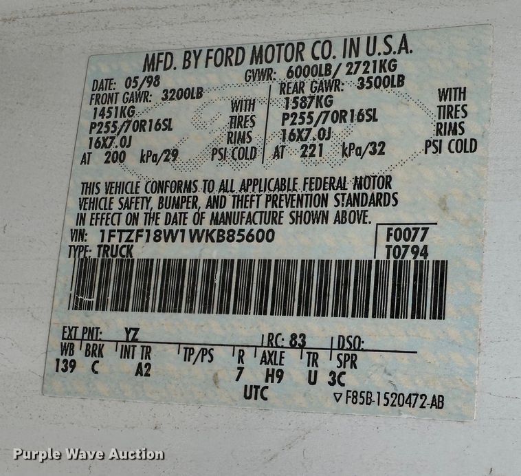 image for item NI9812 1998 Ford F150  pickup truck