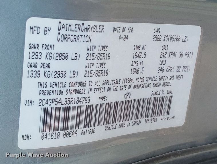 image for item NP9759 2005 Chrysler Town & Country  van