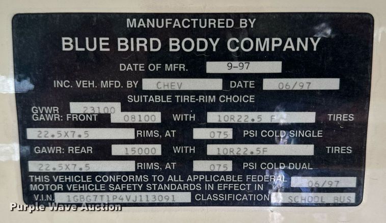 image for item NP9760 1998 Blue Bird  school bus