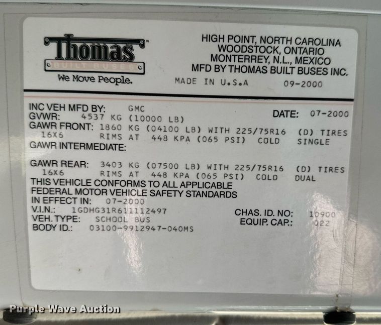 image for item NP9761 2001 Thomas  school bus