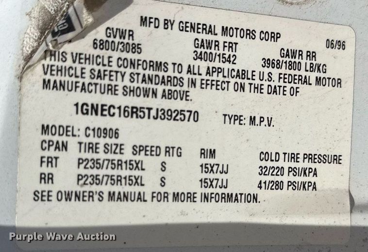 image for item NP9763 1996 Chevrolet Suburban  SUV