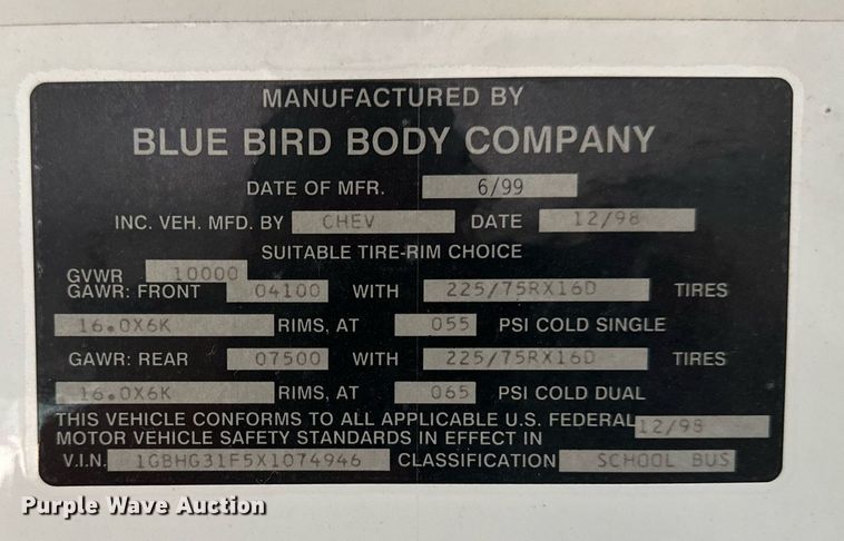 image for item NP9788 1999 Chevrolet Express 3500  school bus