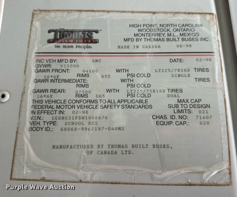 image for item NP9807 1998 GMC Savana G3500  school bus