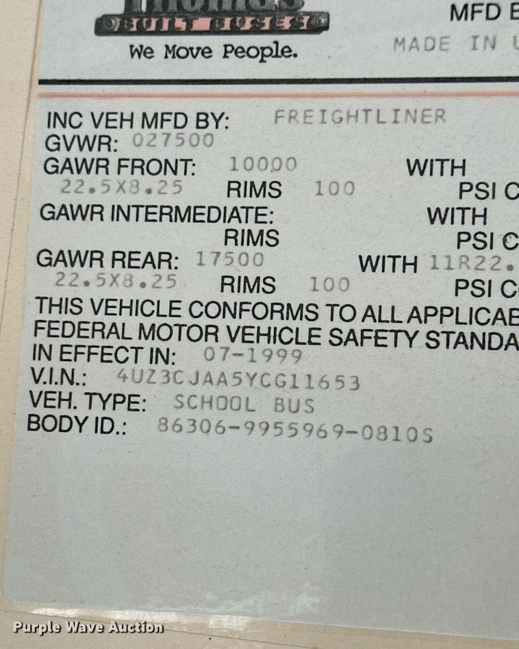 image for item NY9262 2000 Thomas  school bus