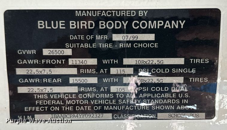 image for item NY9264 2000 Blue Bird TC2000  school bus