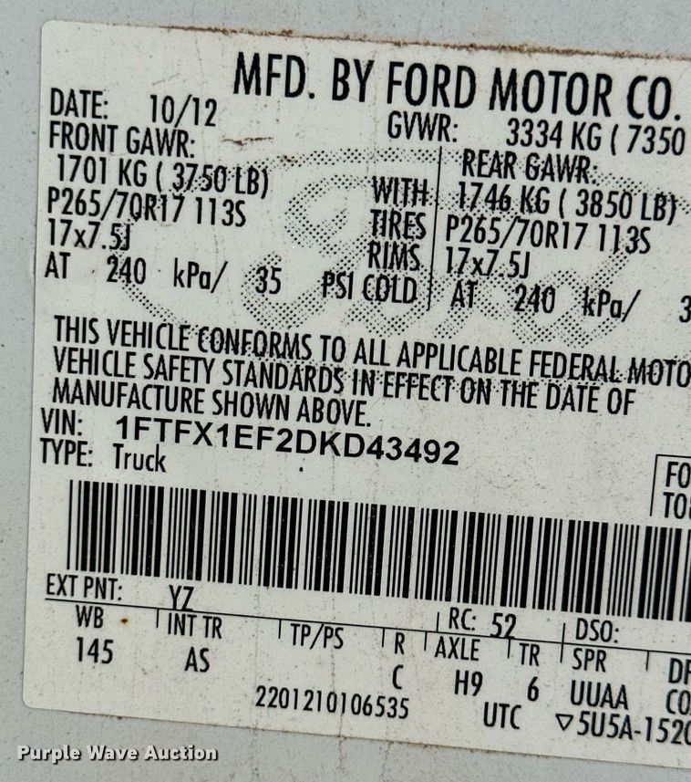 image for item NY9272 2013 Ford F150 XL  SuperCab pickup truck