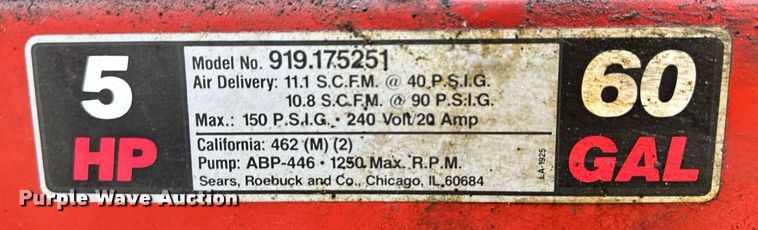 image for item NY9293 Craftsman 919.175251  air compressor
