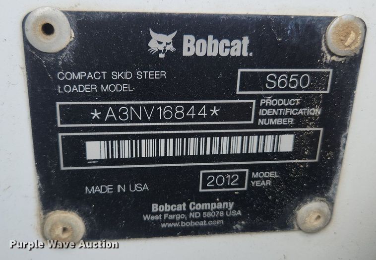 image for item OK9595 2012 Bobcat S650  skid steer loader