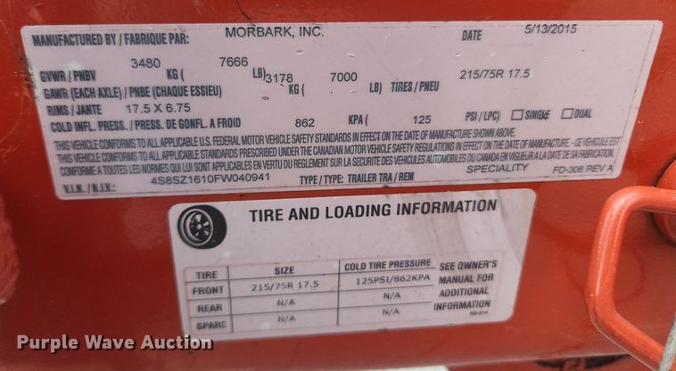 image for item OK9596 2015 Morbark Beever M15RX  wood chipper