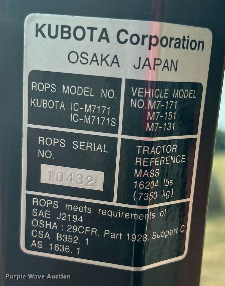 image for item DI7855 Kubota M7-171 Premium  MFWD tractor