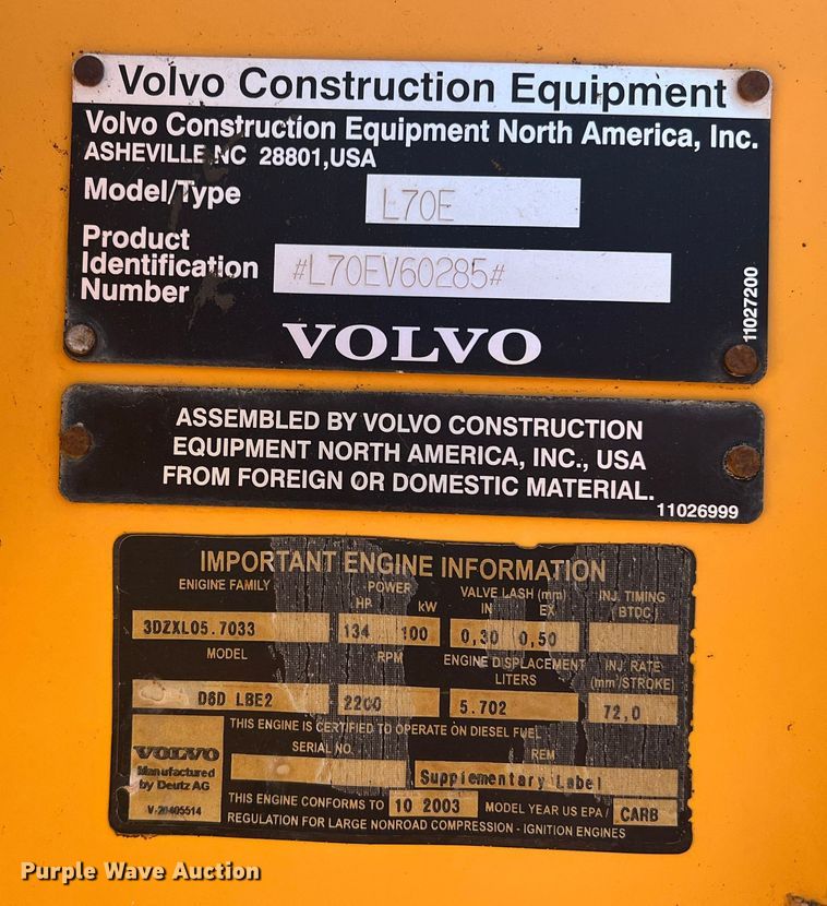 image for item DN4677 2004 Volvo L70E  wheel loader