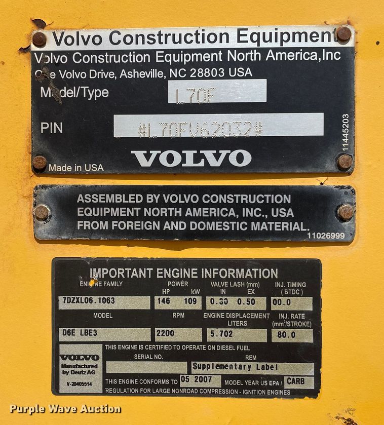 image for item DN4695 2007 Volvo L70F  wheel loader