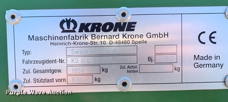 image for item LH9715 2012 Krone Swadro 800/26  rotary hay rake