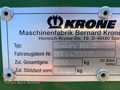 image for item LH9715 2012 Krone Swadro 800/26  rotary hay rake