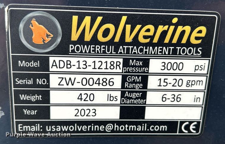 image for item MC9975 2023 Wolverine ADB-13-1218R  skid steer auger