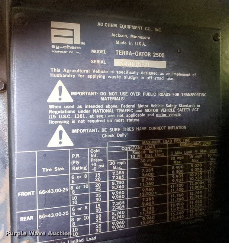 image for item MY9394 Ag-Chem TerraGator 2505  slurry applicator