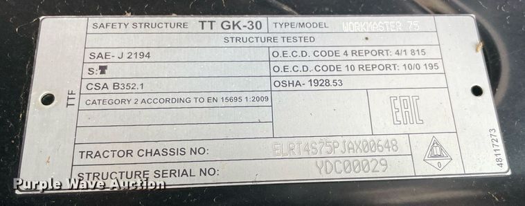 image for item NB9090 2018 New Holland Workmaster 75  MFWD tractor