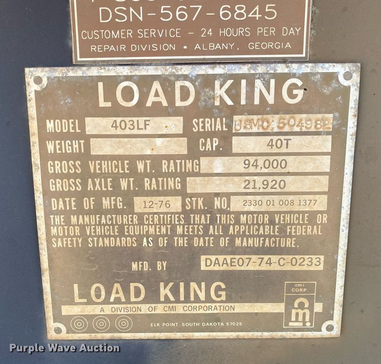 image for item DI7840 1976 Load King 403LF  lowboy equipment trailer