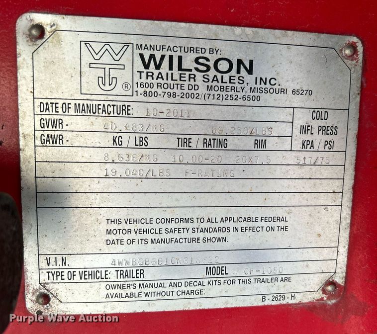 image for item DI7872 2012 Wilson Trailers CF-1080  flatbed trailer