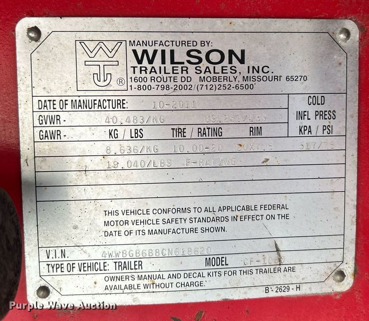 image for item DI7873 2012 Wilson Trailers CF-1080  flatbed trailer