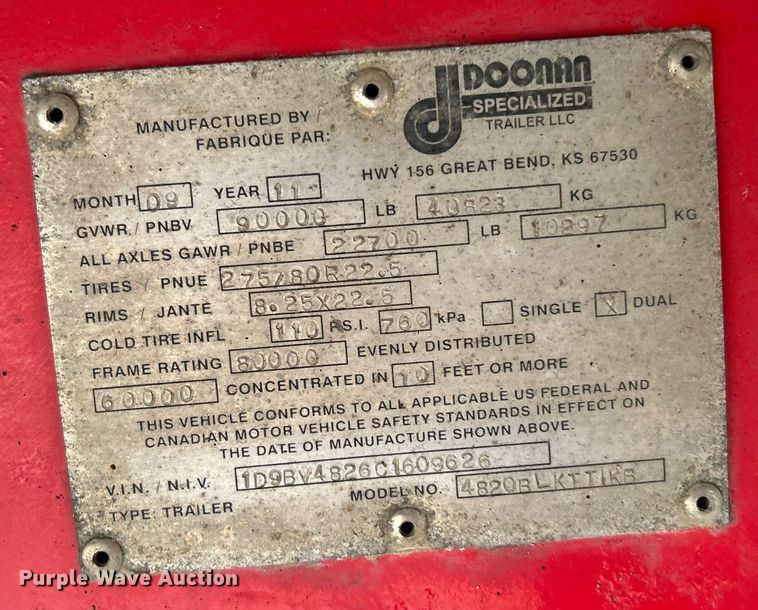 image for item DI7874 2012 Doonan 4820BLKTTIKB  flatbed trailer