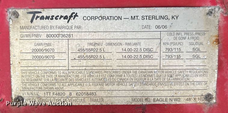 image for item DI7875 2006 Transcraft Eagle NW2  flatbed trailer