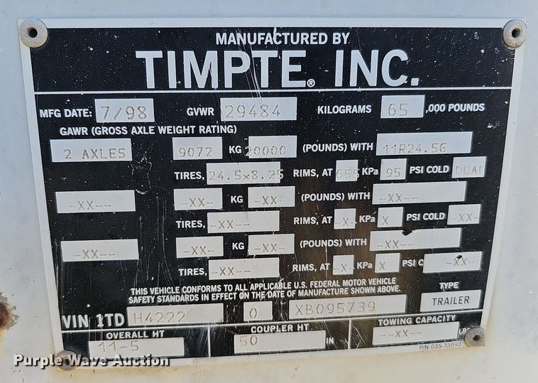 image for item DO2823 1999 Timpte  grain trailer