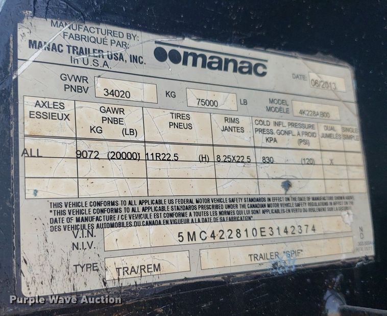 image for item IP9371 2014 Manac 4K228AB00  end dump trailer