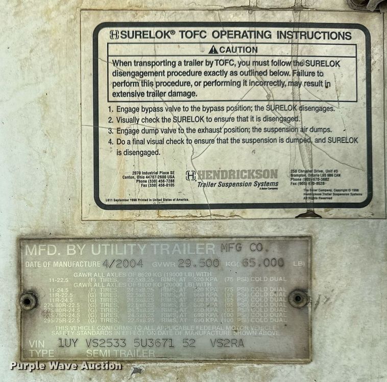 image for item LN9273 2005 Utility 3000R  refrigerated van trailer