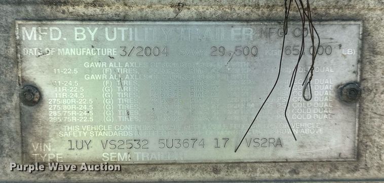 image for item LN9274 2005 Utility 3000R  refrigerated van trailer