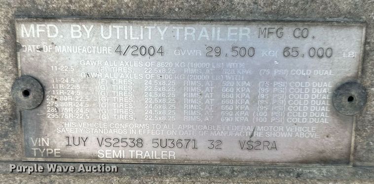 image for item LN9276 2005 Utility 3000R  refrigerated van trailer