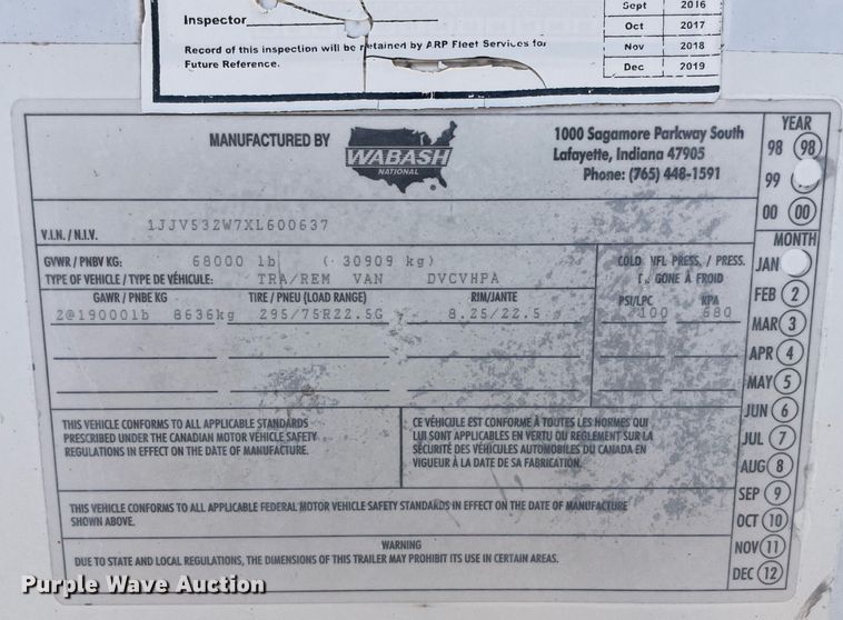 image for item LS9309 1999 Wabash DVCVHPA  dry van trailer