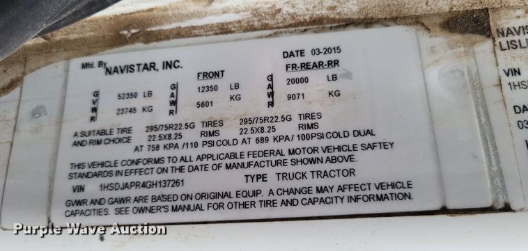 image for item LS9560 2016 International ProStar Plus  semi truck