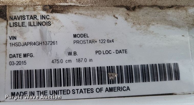 image for item LS9560 2016 International ProStar Plus  semi truck