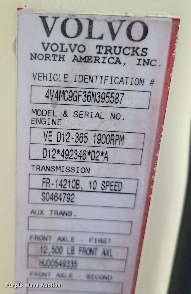 image for item LS9563 2006 Volvo VNM  semi truck