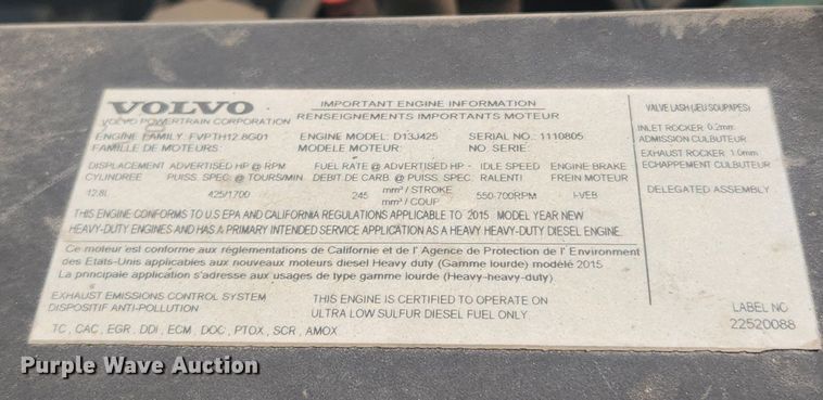 image for item LX9712 2016 Volvo VNL  semi truck