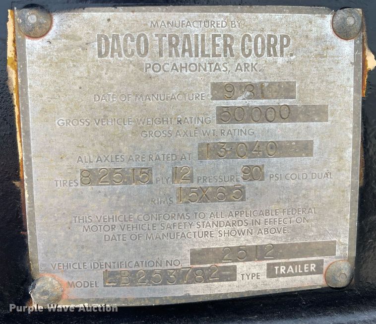 image for item LY9756 1981 Daco LB253782  drop deck equipment trailer
