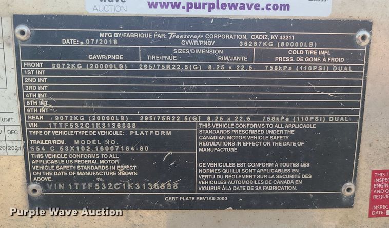 image for item MO9927 2019 Transcraft 554C  flatbed trailer